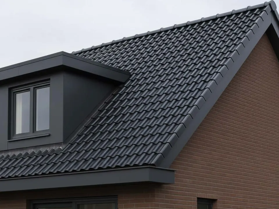 Nieuw antraciet pannendak met dakkapel